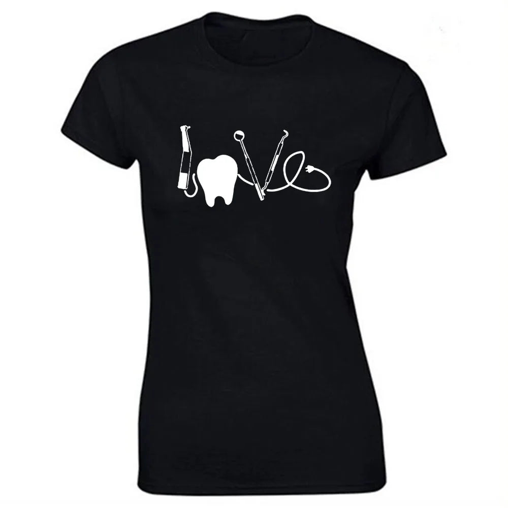Summer Oversized T shirt Love Dentist Dental Print Casual Tshirt Women Funny T Shirt for Lady Streetwear Regular Top Tee shirt