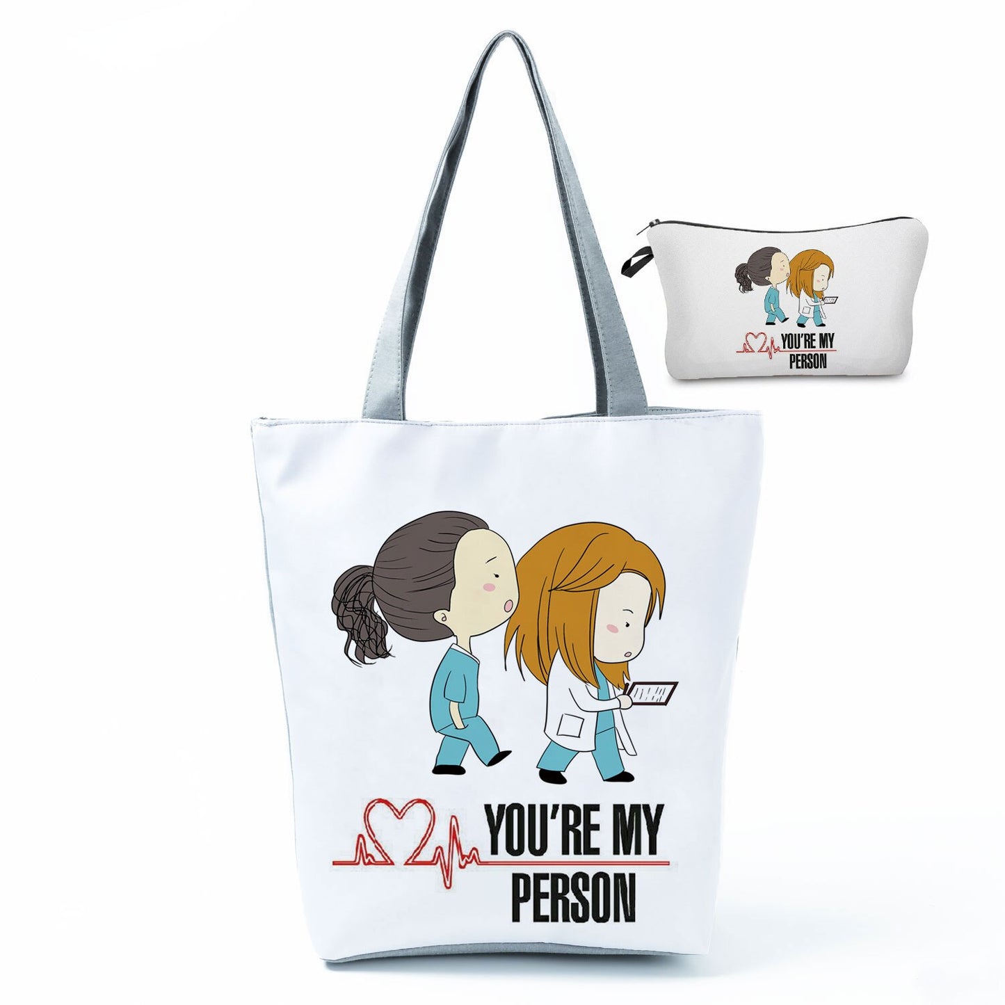 Printed Medical Tote Handbag with Matching Make-Up Bag