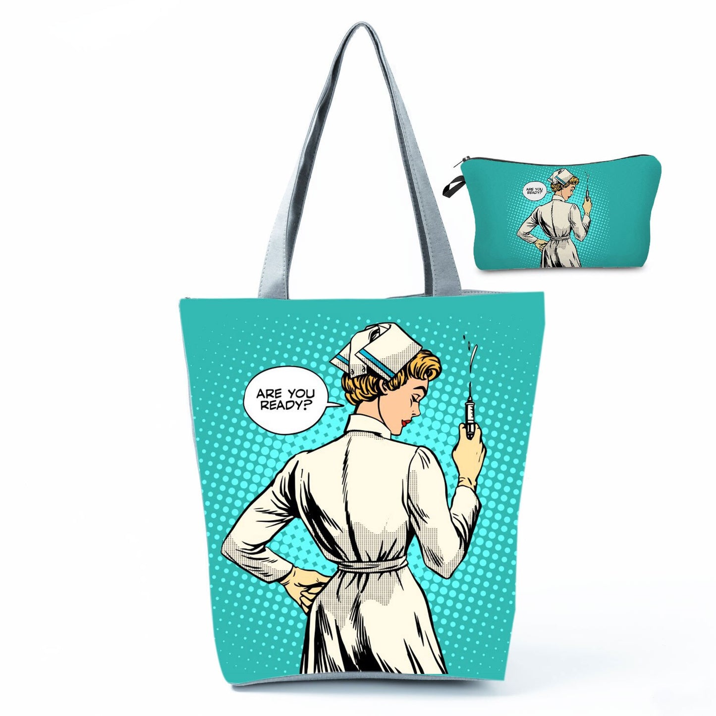 Printed Medical Tote Handbag with Matching Make-Up Bag