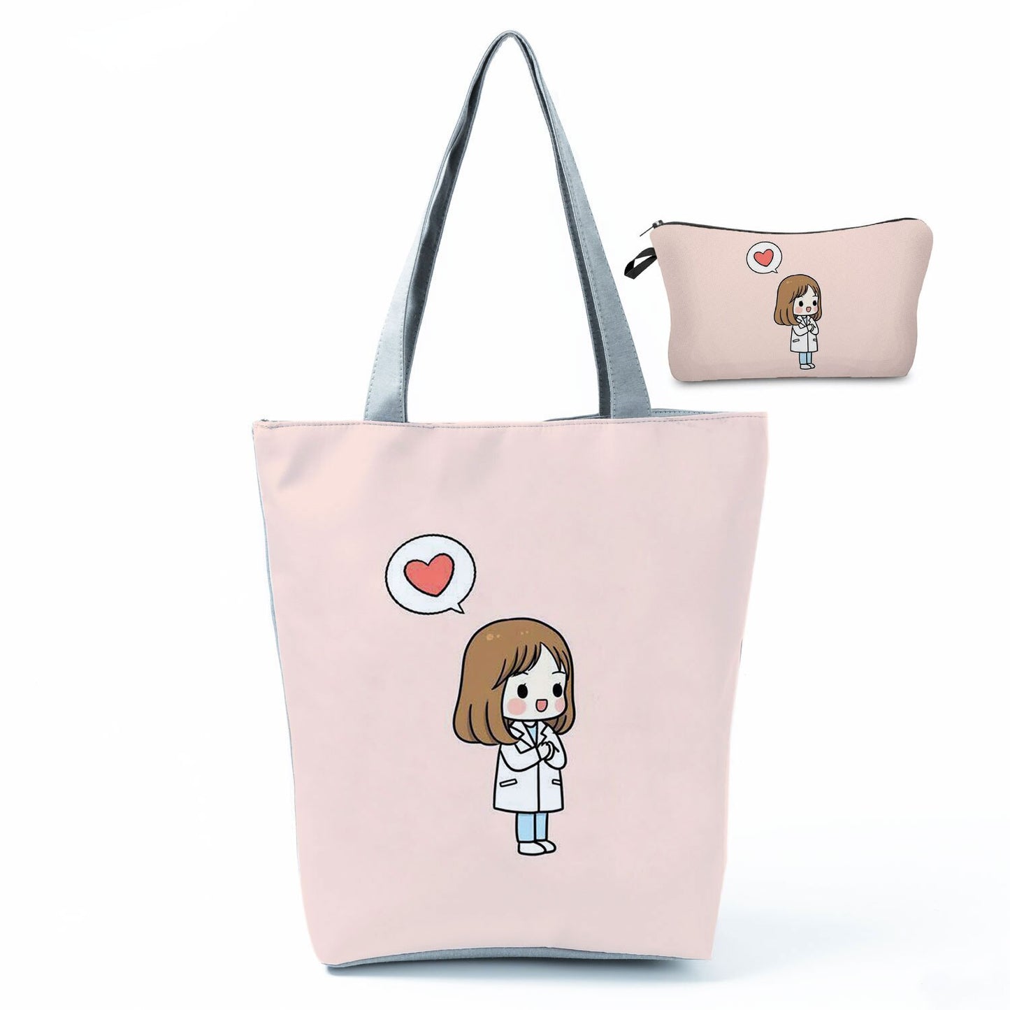 Printed Medical Tote Handbag with Matching Make-Up Bag