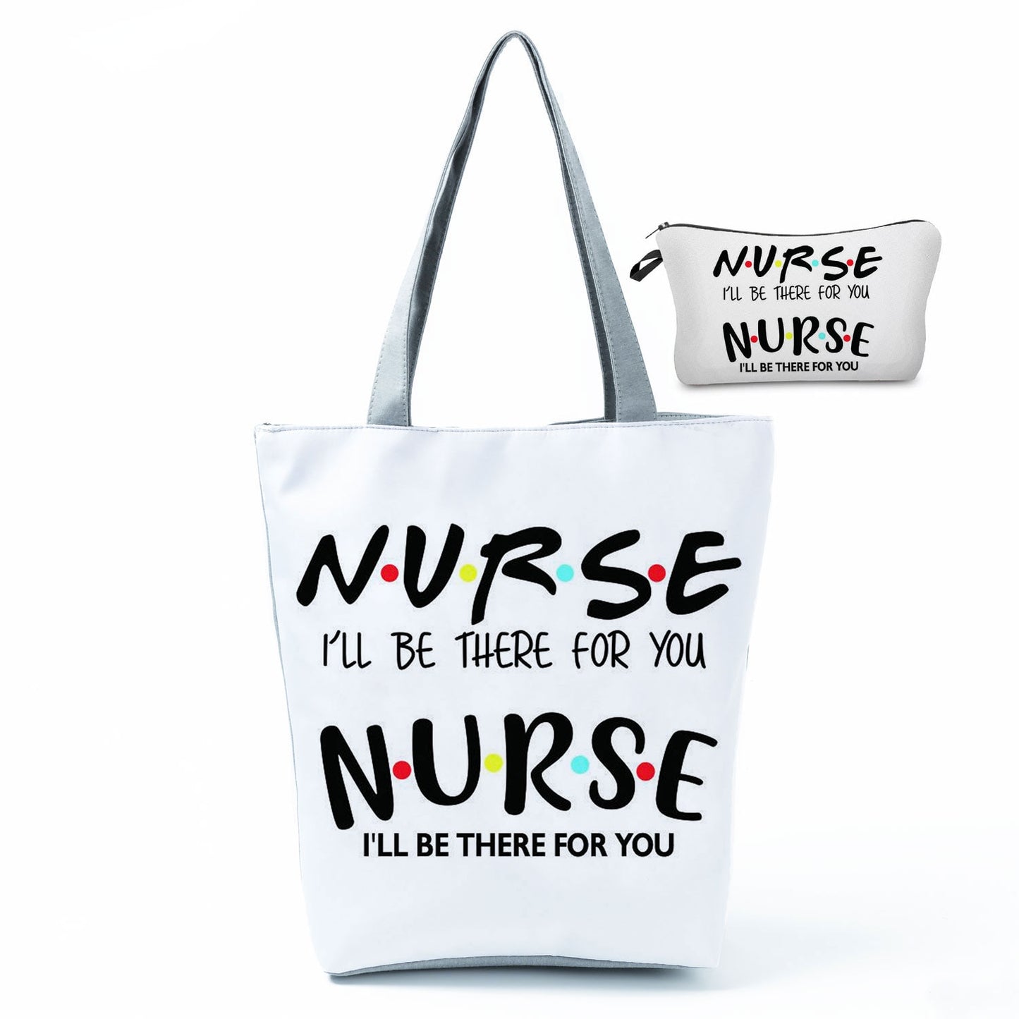 Printed Medical Tote Handbag with Matching Make-Up Bag