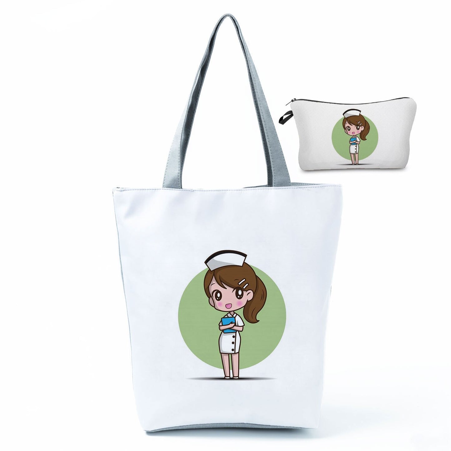 Printed Medical Tote Handbag with Matching Make-Up Bag