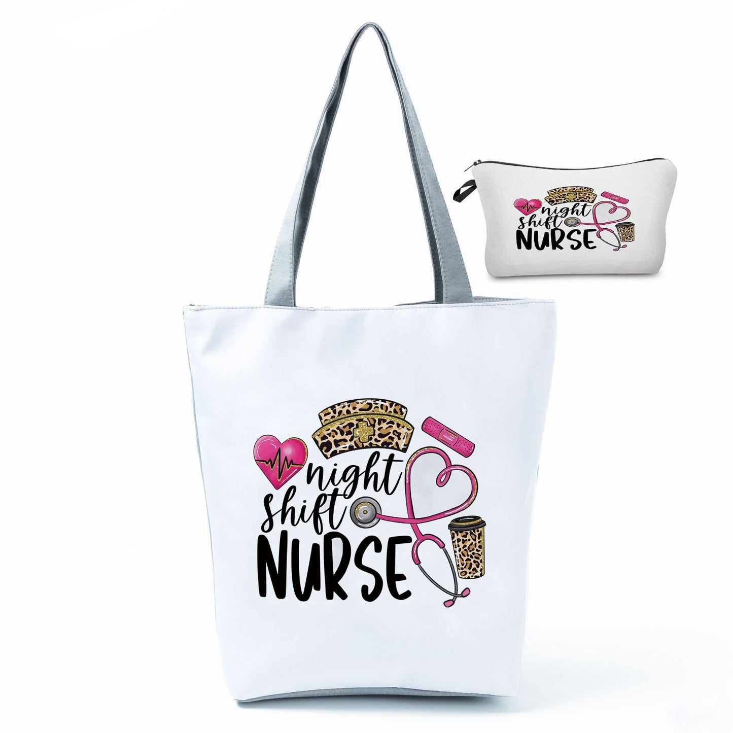 Printed Medical Tote Handbag with Matching Make-Up Bag