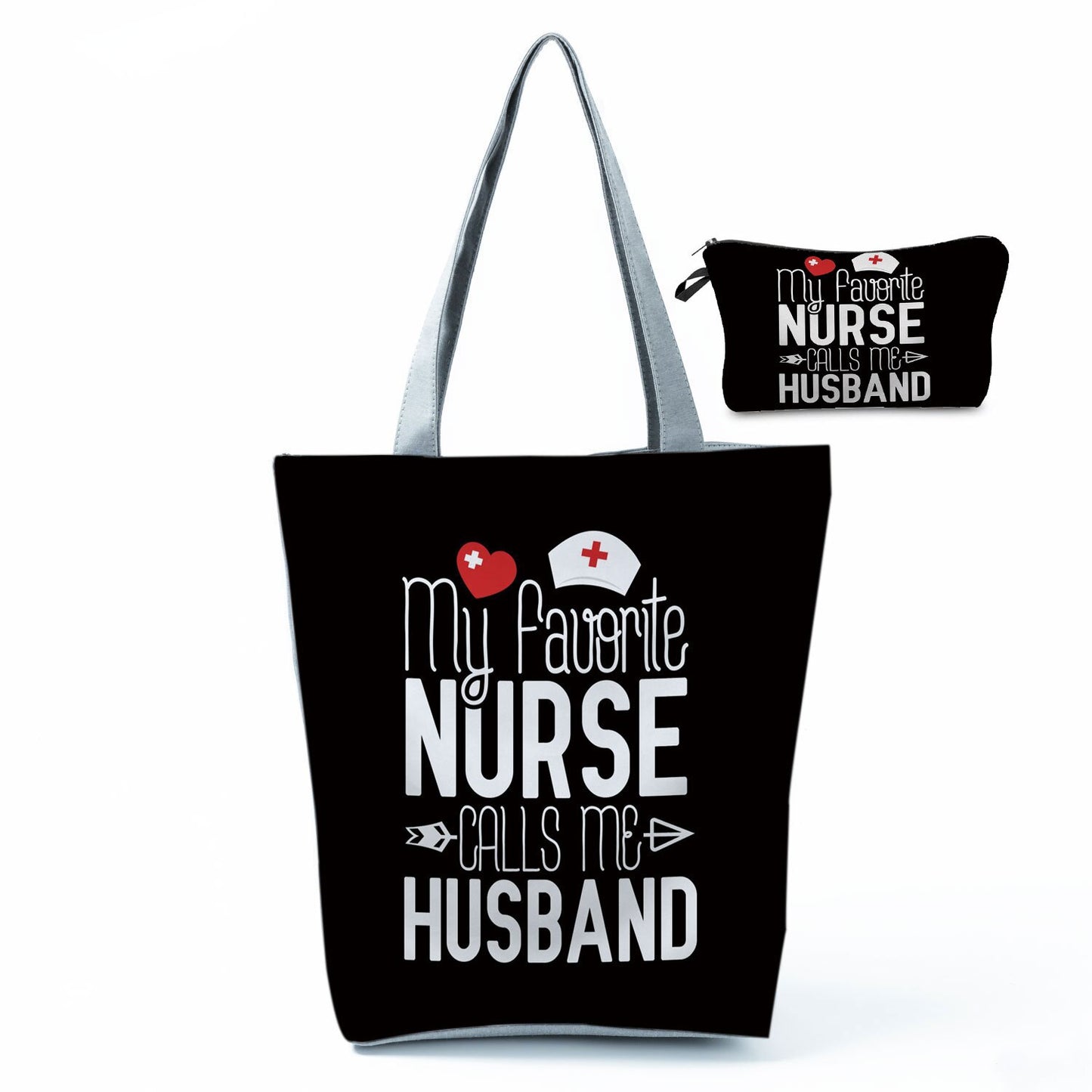 Printed Medical Tote Handbag with Matching Make-Up Bag