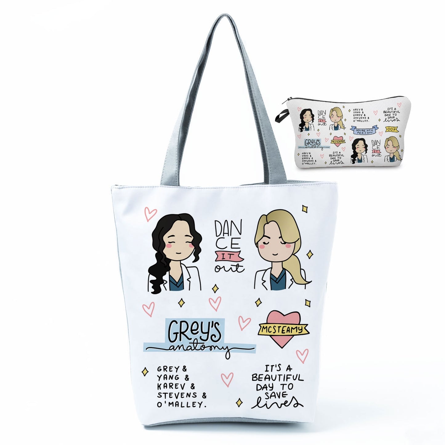 Printed Medical Tote Handbag with Matching Make-Up Bag