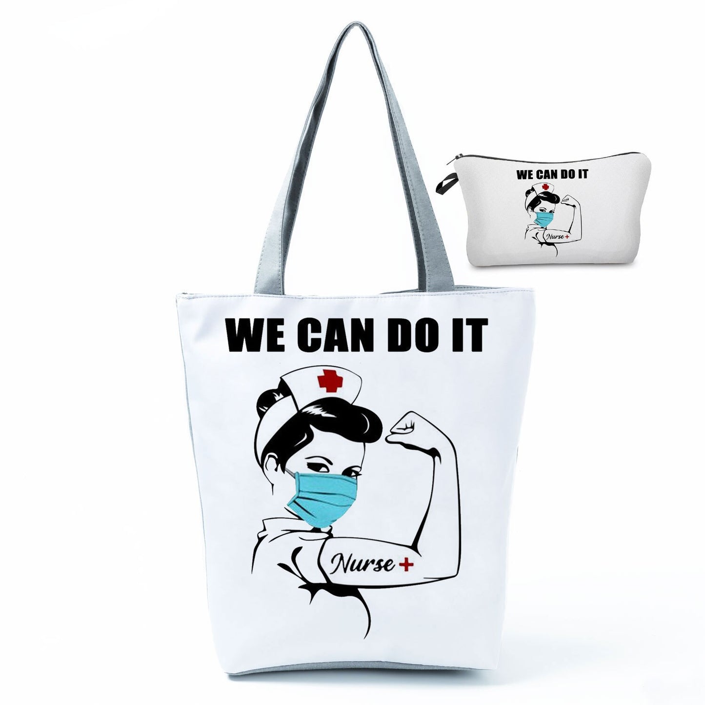 Printed Medical Tote Handbag with Matching Make-Up Bag