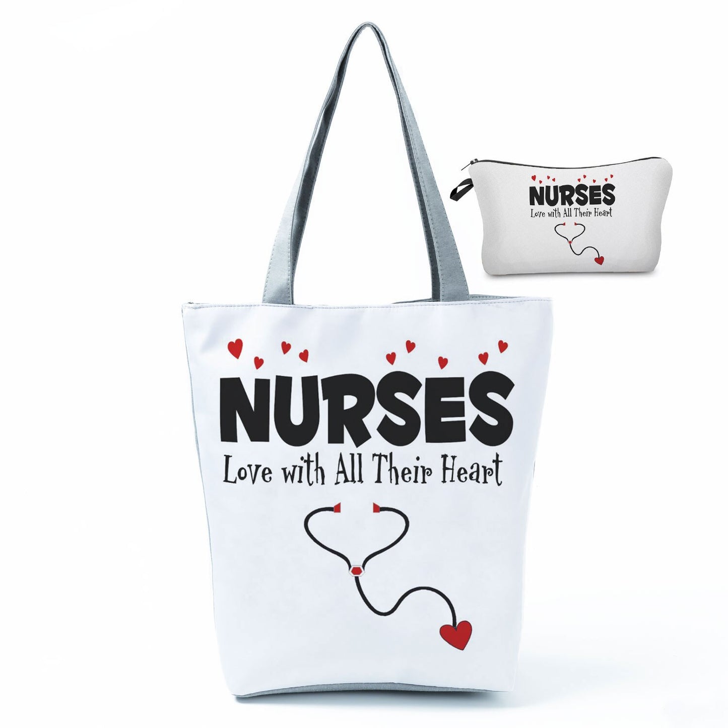 Printed Medical Tote Handbag with Matching Make-Up Bag