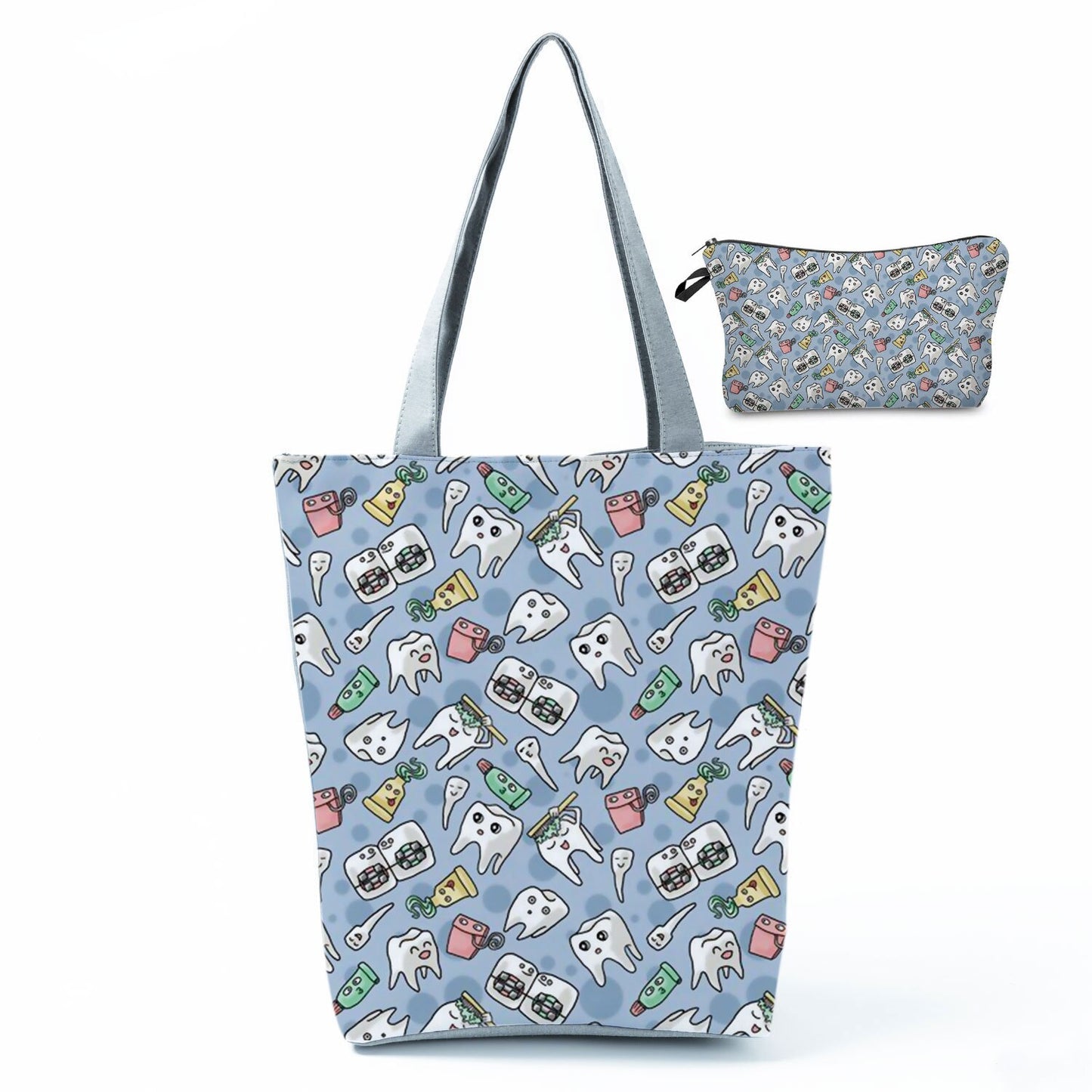 Printed Medical Tote Handbag with Matching Make-Up Bag