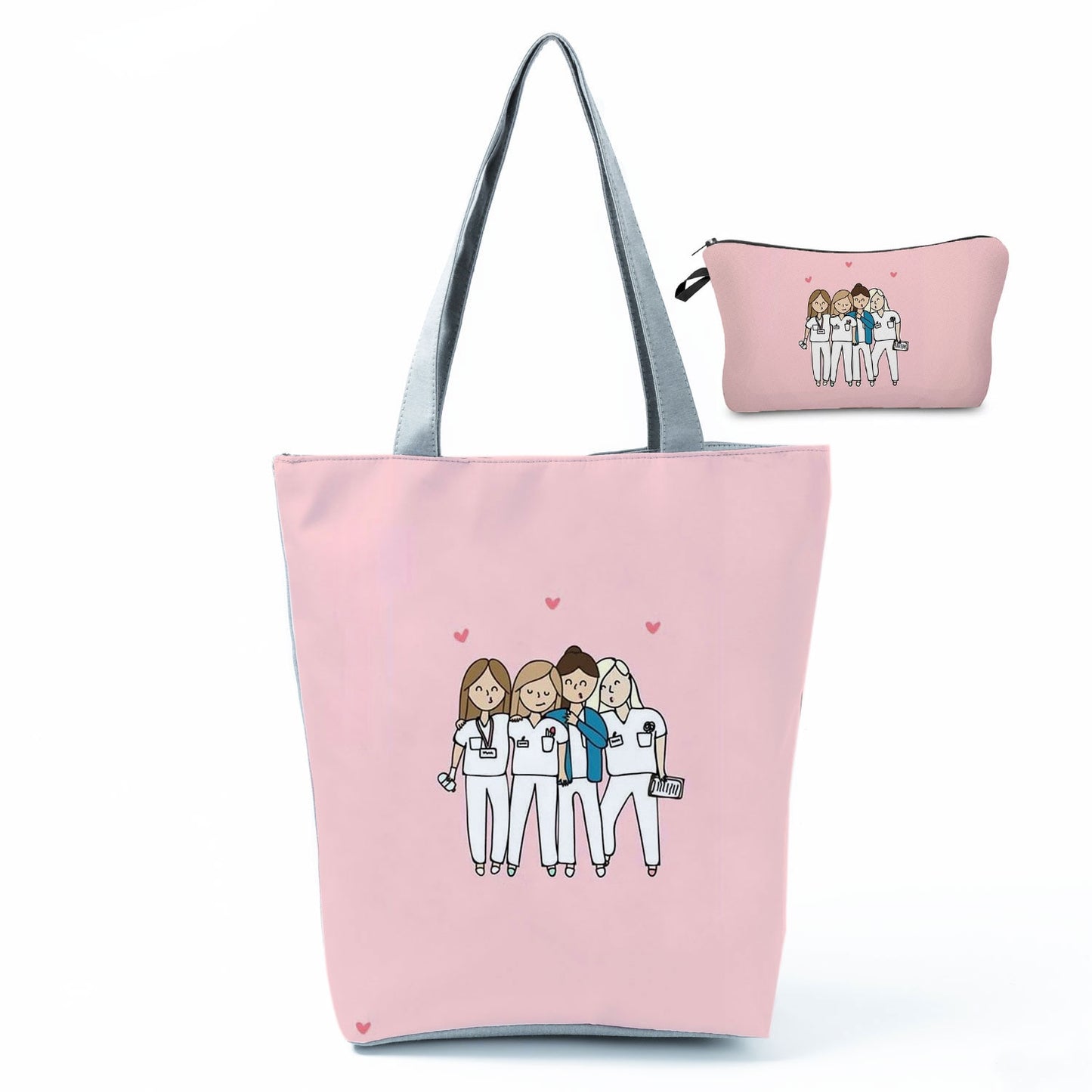 Printed Medical Tote Handbag with Matching Make-Up Bag