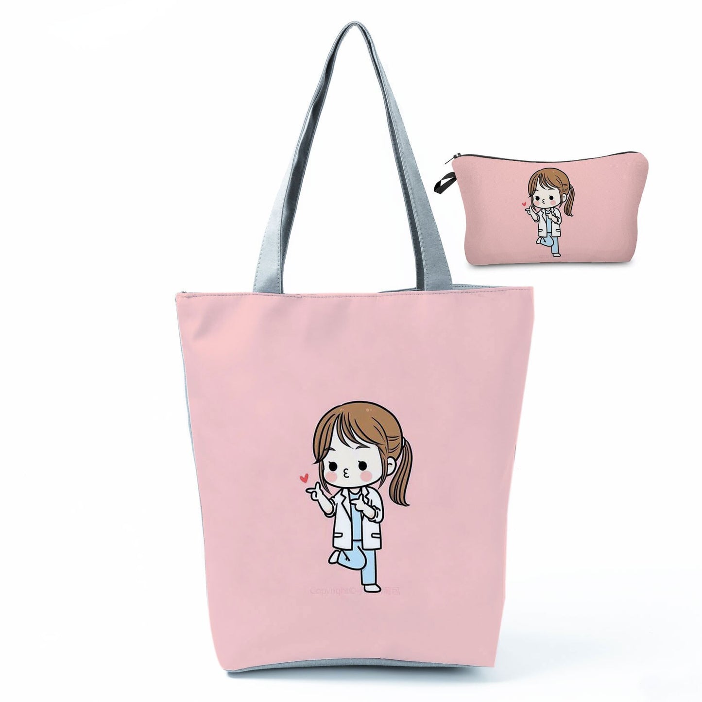 Printed Medical Tote Handbag with Matching Make-Up Bag