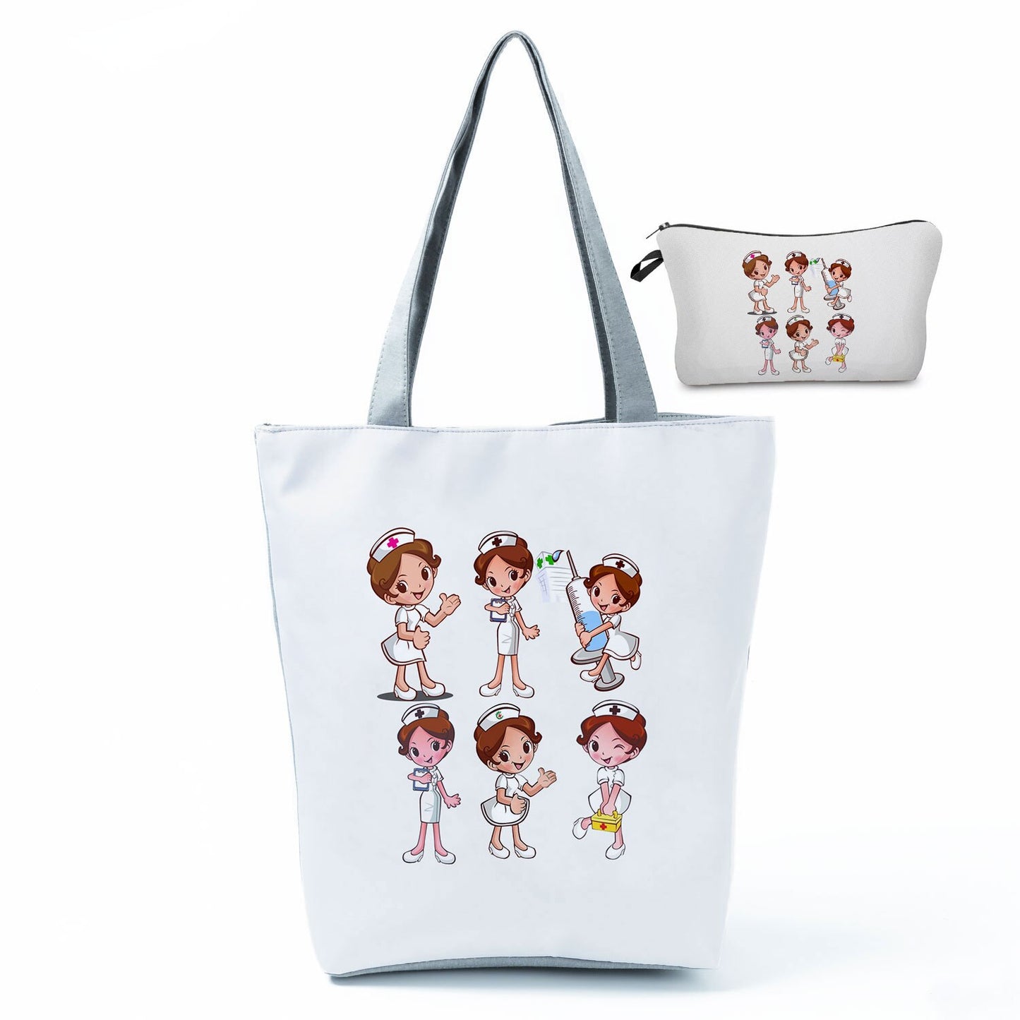 Printed Medical Tote Handbag with Matching Make-Up Bag