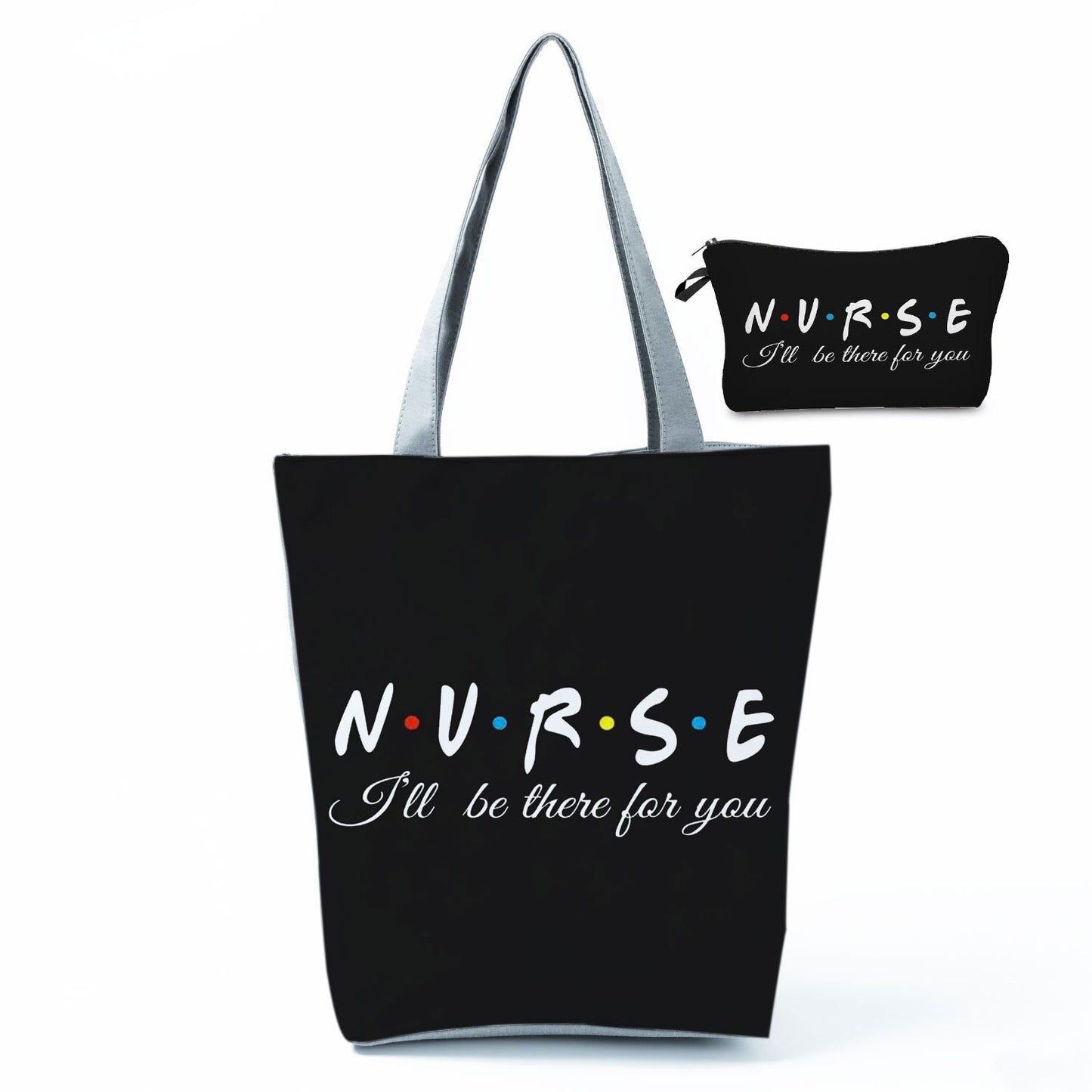 Printed Medical Tote Handbag with Matching Make-Up Bag