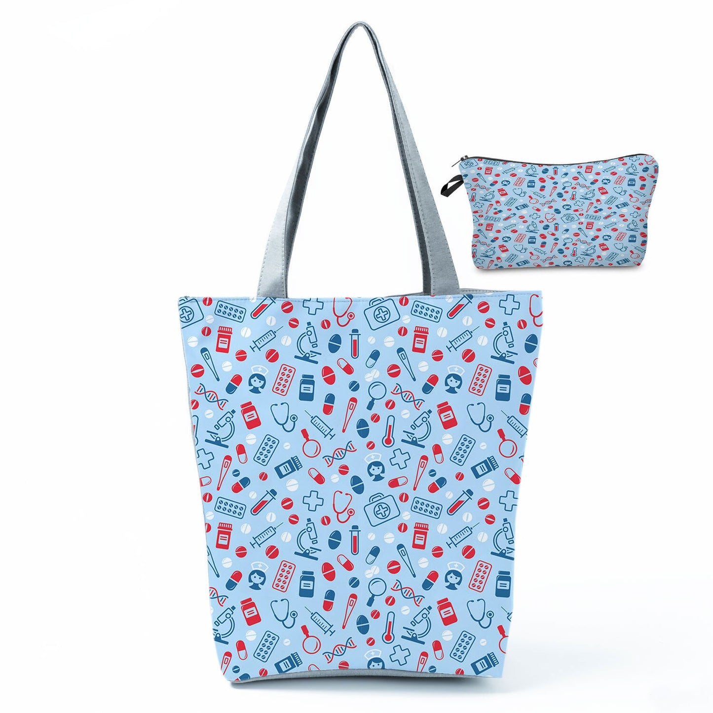 Printed Medical Tote Handbag with Matching Make-Up Bag