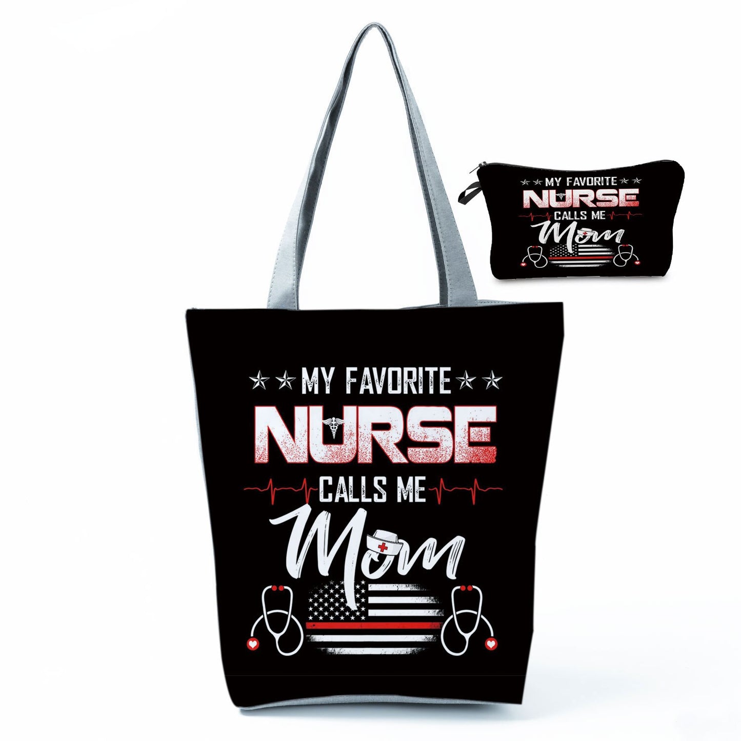 Printed Medical Tote Handbag with Matching Make-Up Bag