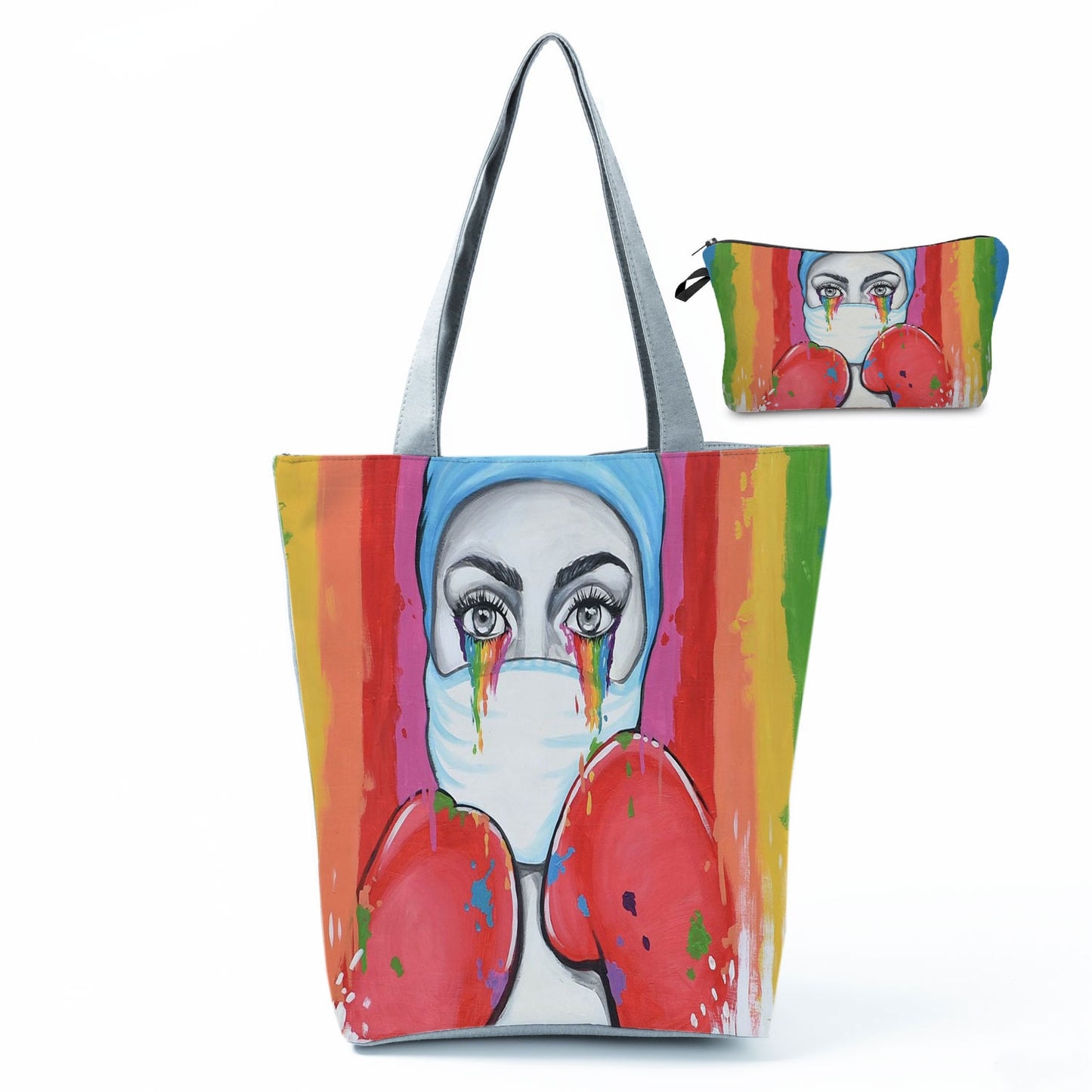 Printed Medical Tote Handbag with Matching Make-Up Bag