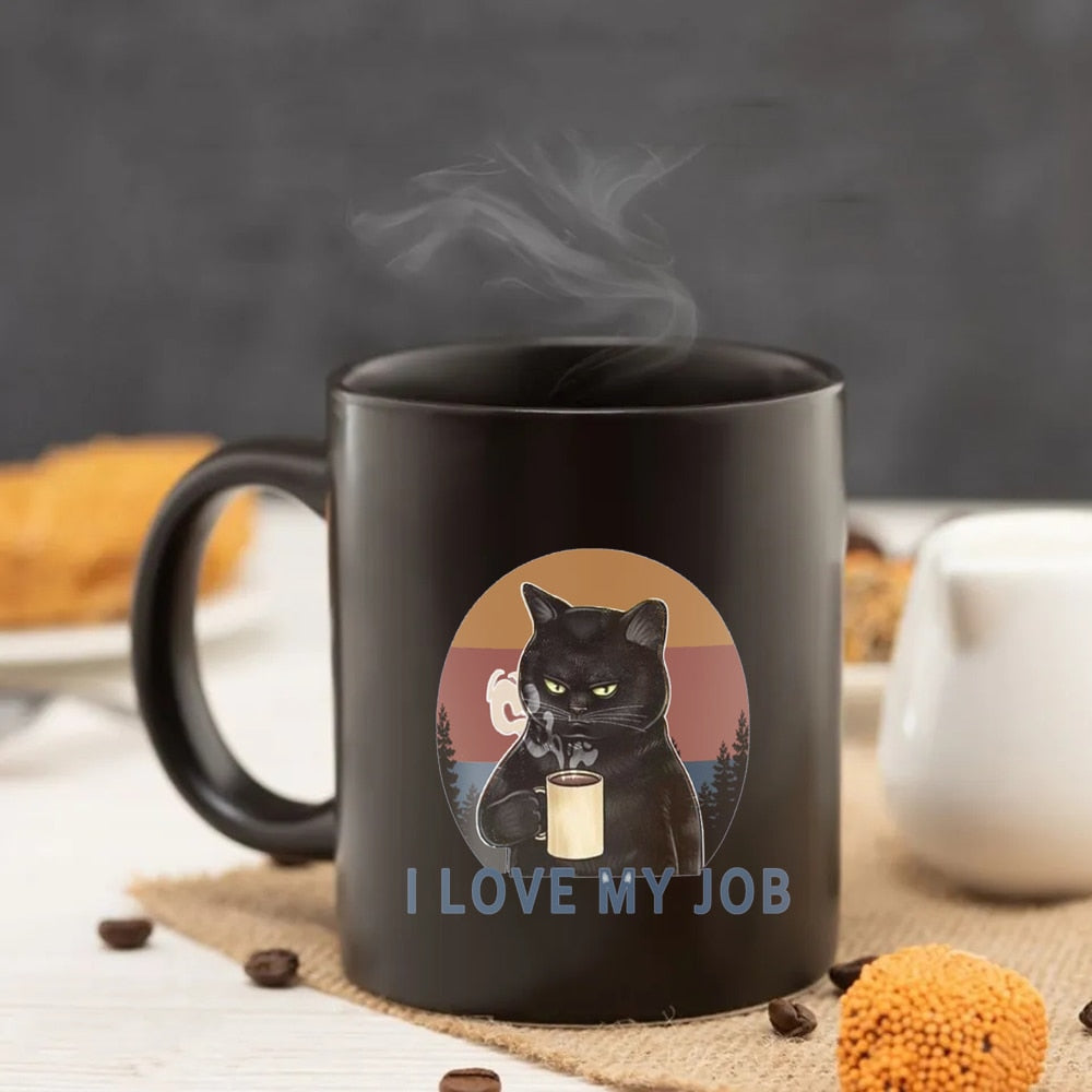 Funny Cat Mug with Lid, Spoon, 11 oz | I love my job