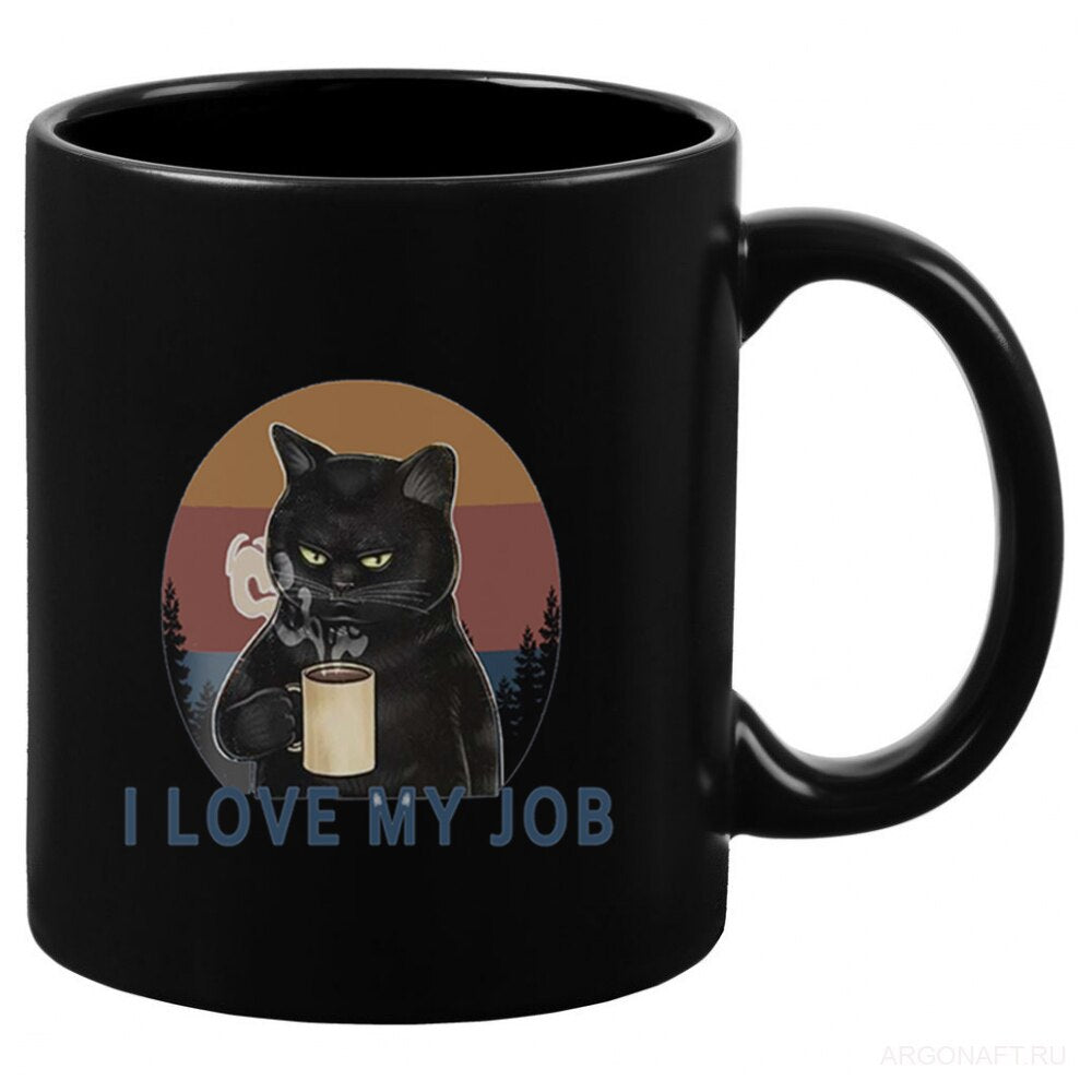 Funny Cat Mug with Lid, Spoon, 11 oz | I love my job