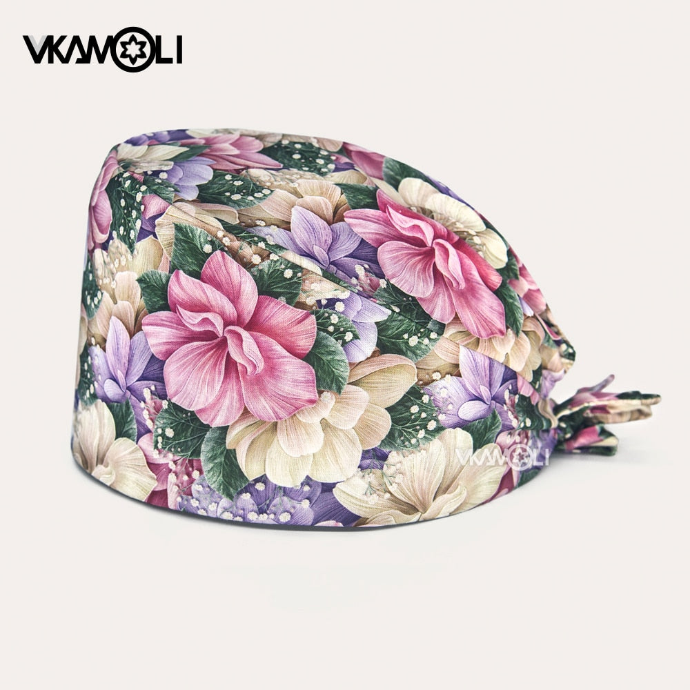 Unisex Scrub Caps 100% Cotton One Size Fits All | Floral