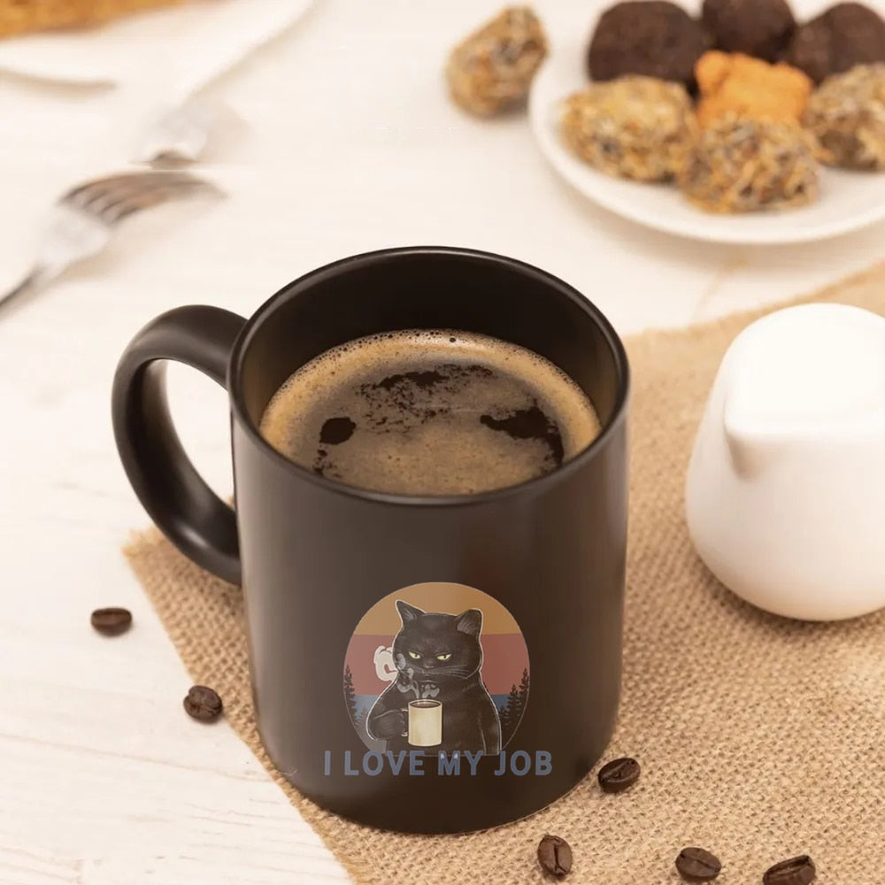 Funny Cat Mug with Lid, Spoon, 11 oz | I love my job