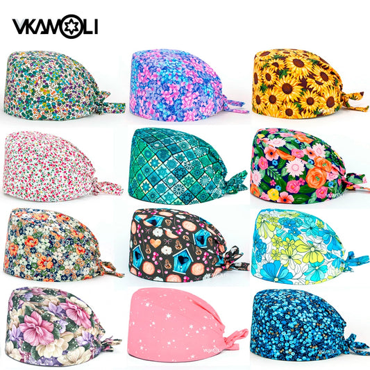 Unisex Scrub Caps 100% Cotton One Size Fits All | Floral